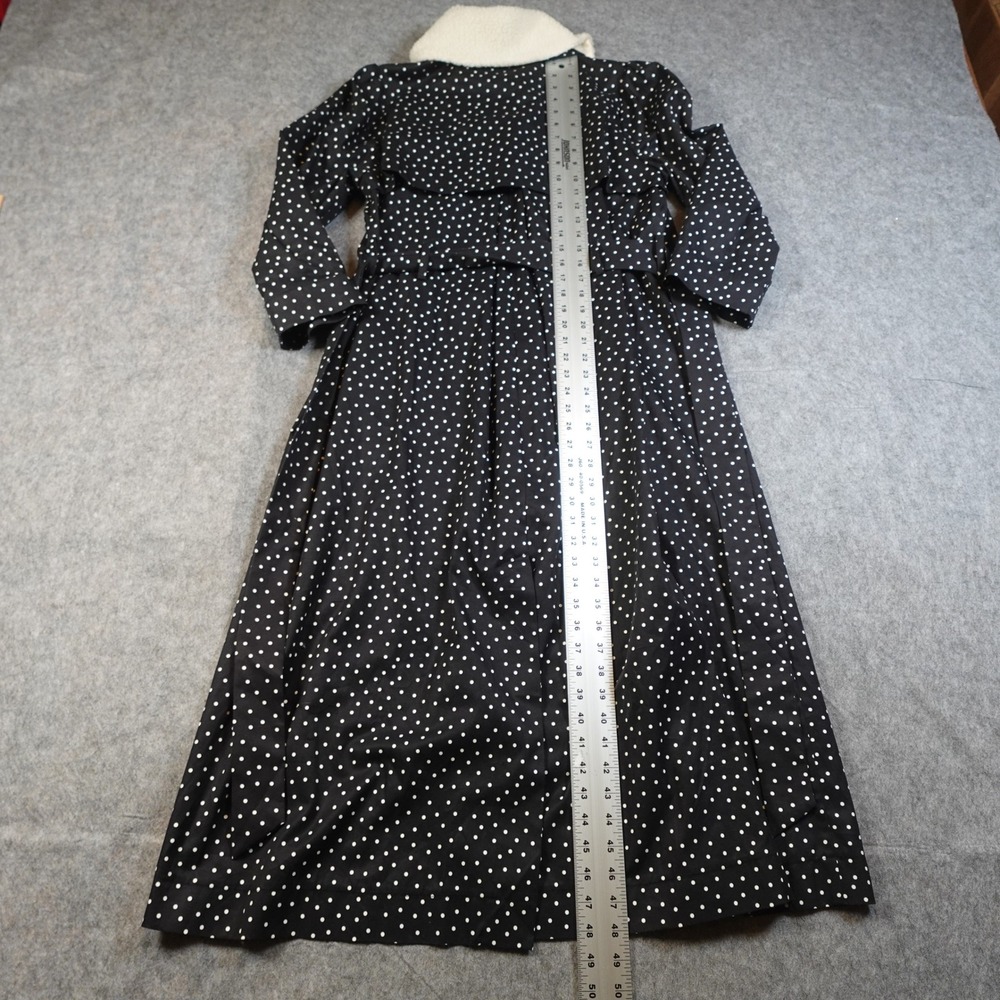 Rixo Trench Coat Womens Small US 6 Black White Polka Dot Belted Removable Collar - Picture 6 of 12